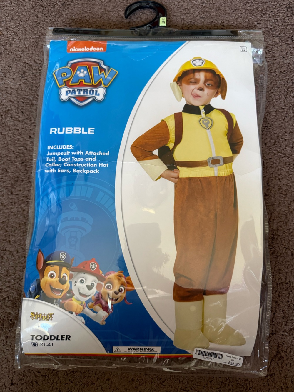 Paw Patrol Rubble Kids Brown and Yellow Costume Jumpsuit
